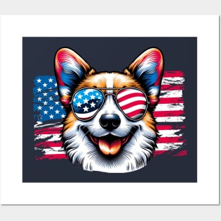 Corgi dog Sunglasses American Flag 4th of July Posters and Art